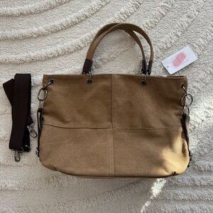 Leza Coffee & Brown Canvas Crossbody Bag Adjustable Strap NWT Purse Handbag